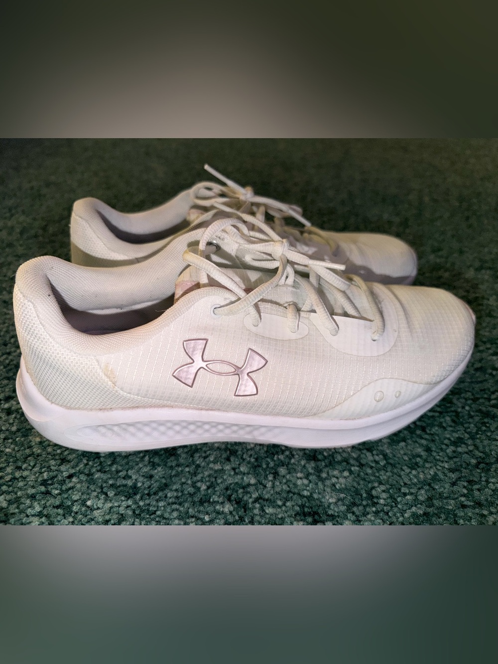 Under Armour Women's White Athletic Sneakers with Light Pink Logo